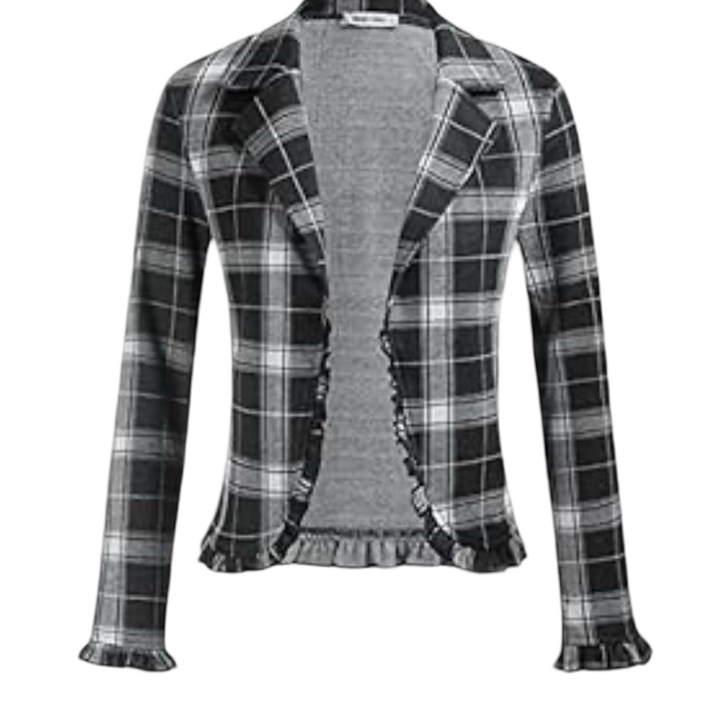 Grace Karin Checkered Blazer XXL Ruffle Detail Chic Women's Jacket BNWT